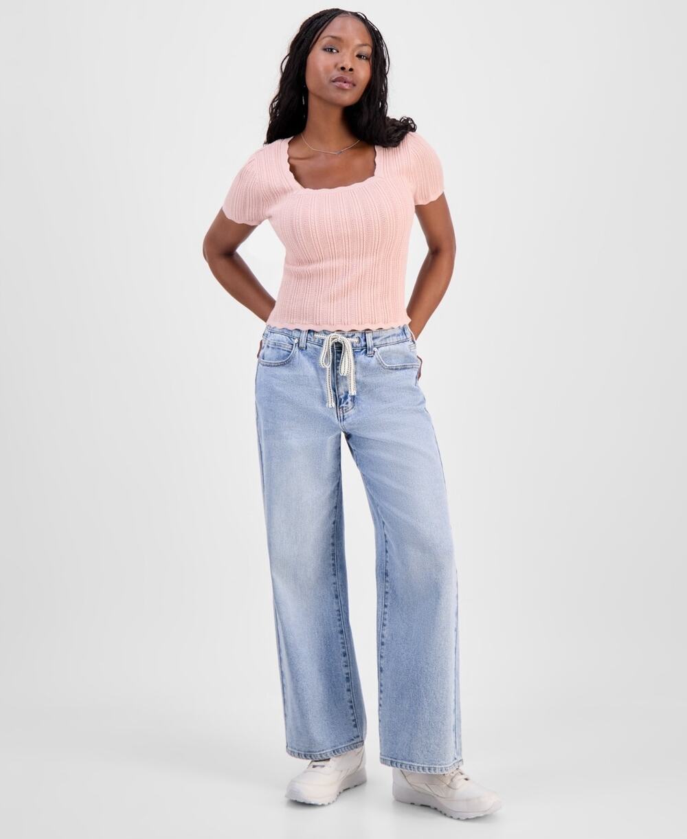 And Now This Petite Tie-Waist Wide-Leg Jeans Blue Size 29P 0404